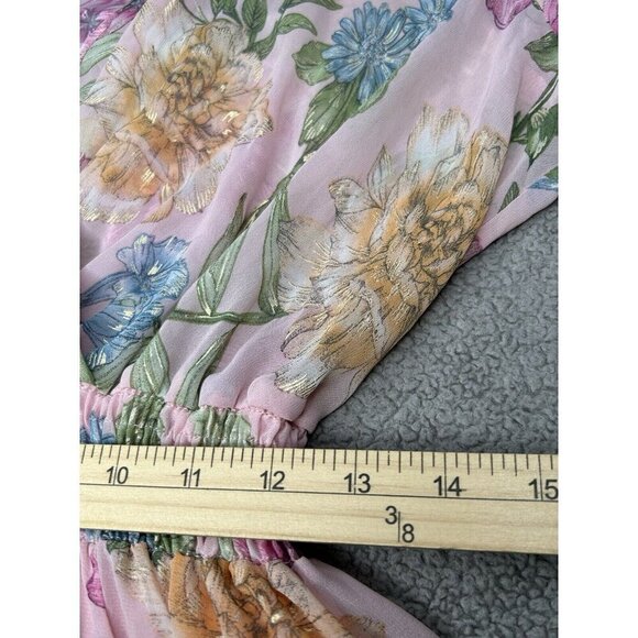Alexa B Nites Maxi Dress Womens 16 Pink Sheer Floral Fairy Cottagecore Surplice - Picture 8 of 8